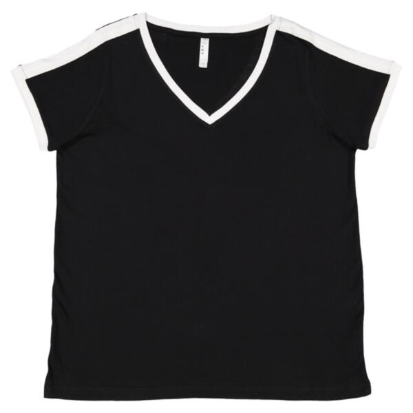 Women's Curvy Retro Ringer Premium Jersey V-Neck Tee Thumbnail